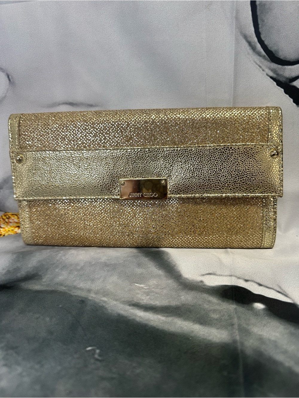 Jimmy Choo Metallic Gold Fold-Over Clutch